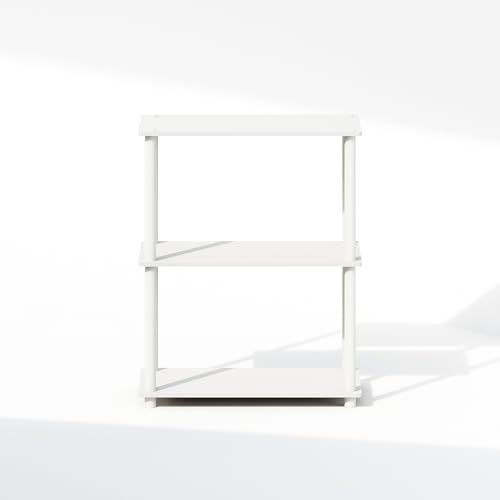 Turn-N-Tube Book Shelf, 3-Tier Bookshelf, Bookcase with Multipurpose Compact Display Rack, 11.6 x 23.6 x 29.6, for Living Room, Bedroom, Home Office, White/White