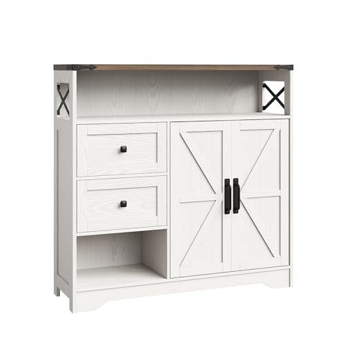 Farmhouse Buffet Sideboard Cabinet with 2 Drawers and Open Shelf