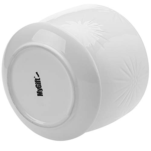 7 Inch Round White Ceramic Plant Pot with Drainage Hole and Attached Saucer