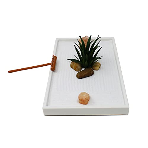 Mini Zen Garden Kit for Desk with White Sand