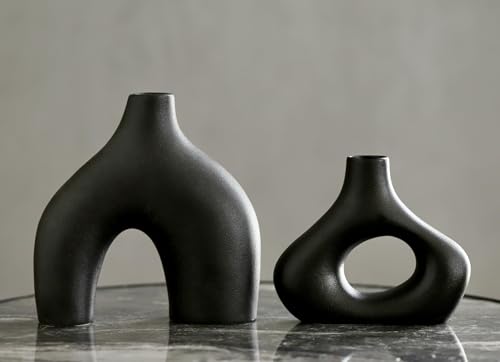 Black Ceramic Modern Vase Set of 2 (2 Count)