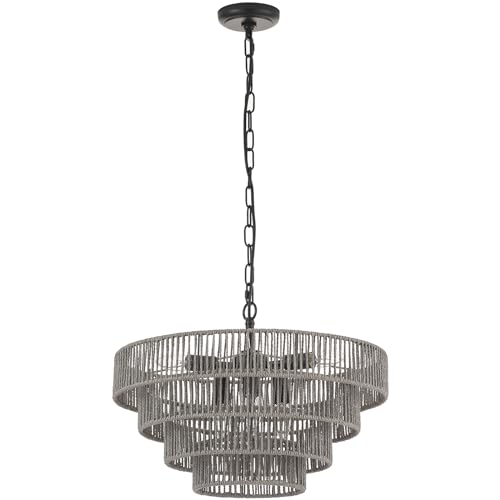 20” Hand Woven Rattan Chandelier 6