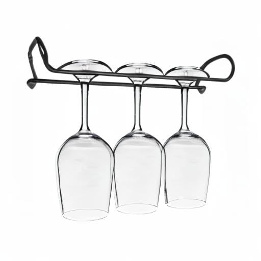 10 Inch Wine Glass Rack Under Cabinet Shelf Stemware Storage Hanging Hanger Organizer Glasses Holder with Drying Under Counter Metal for Kitchen and Bar Set of 2 Black (2 Count)