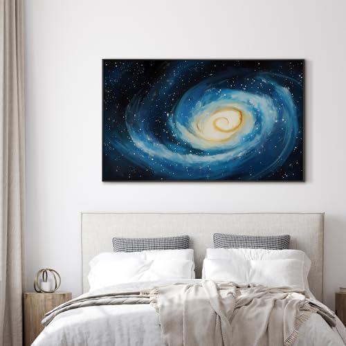 36"x60" Extra Large Framed Wall Art Spiral Galaxy Vivid Blue and Yellow Cosmic Space Illustration for Home Living Room Bedroom Decor