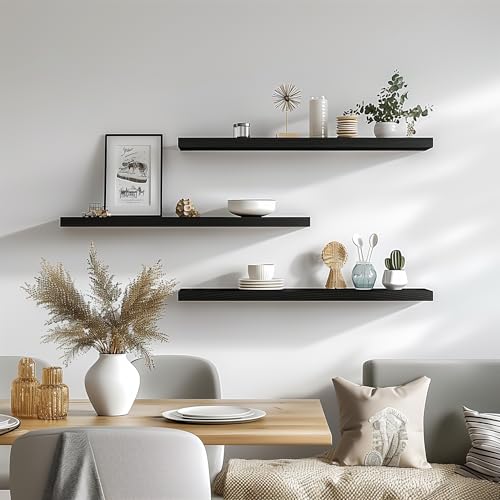 36 Inch Floating Shelves for Wall Rustic Black Wood Wall Shelves for Bedroom Set of 4 (4 Count)