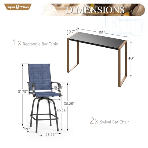 3 Piece Patio Bar Set (3 Count)