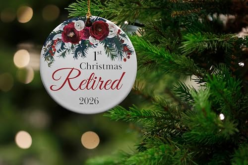 1st Retired Christmas Ceramic Christmas Tree Ornament Collectible Holiday Keepsake 2.875" Round Ornament in Decorative Gift Box with Bow