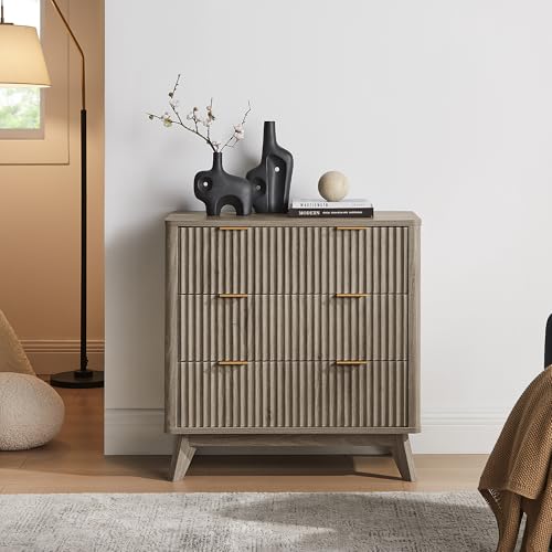 32" Large Fluted Nightstand with 3 Drawers Set of 2 (2 Count)