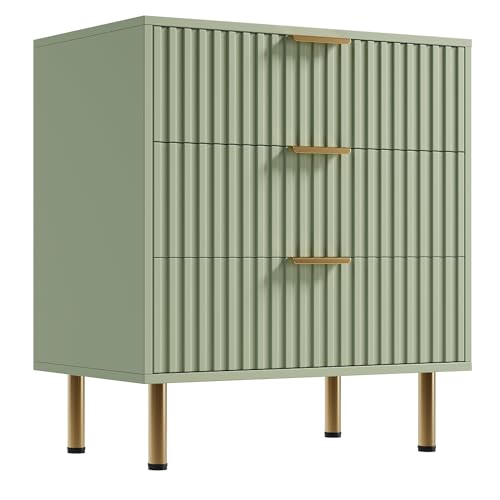 Fluted Green 3 Drawer Dresser for Bedroom with Deep Drawers