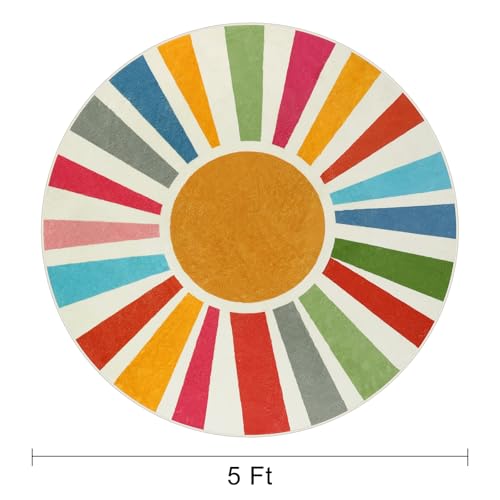 Boho Washable Rug 5 Ft Round Area Rug for Bedroom