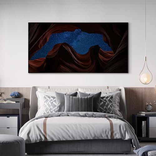36"x72" Extra Large Framed Wall Art Starry Night Sky Through Antelope Canyon Rock Arch for Home Living Room Bedroom Decor