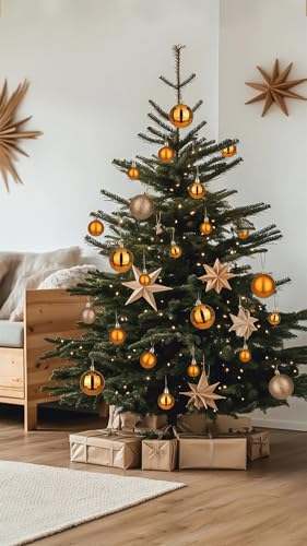 50pcs Copper Orange Christmas Ball Ornaments Small Shatterproof Christmas Tree Decorations Orange Ornaments Balls with Hanging Loop for Fall Halloween Xmas Wedding Holiday Party Wreath Home Decor