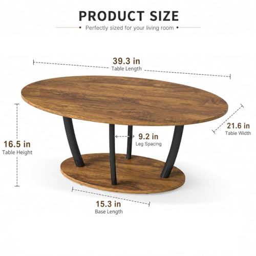 Rustic Oval Coffee Table with Storage Shelf