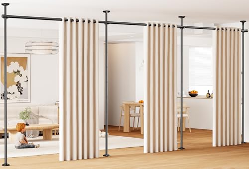 Room Divider Curtain Rod No Drilling Room Separation for Wide Space