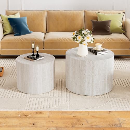 Travertine Round Nesting Coffee Table Set of 2 (2 Count)