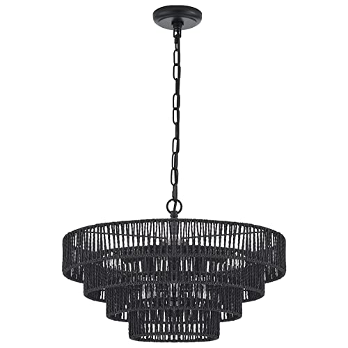 20” Hand Woven Rattan Chandelier 6