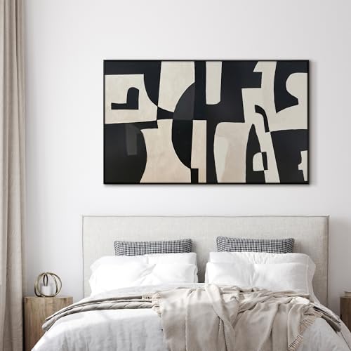 30"x60" Extra Large Framed Wall Art Black and White Abstract Geometric Design