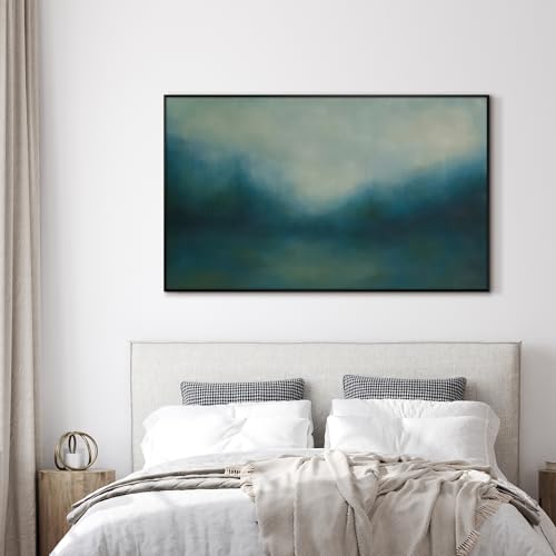 36"x60" Extra Large Framed Wall Art Misty Blue Landscape Abstract Ocean and Sky Illustration for Home Living Room Bedroom Decor