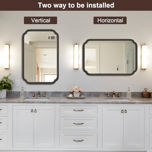 24" x 36" Rounded Corner Arch Wall Mirror with Wood Frame for Entryway