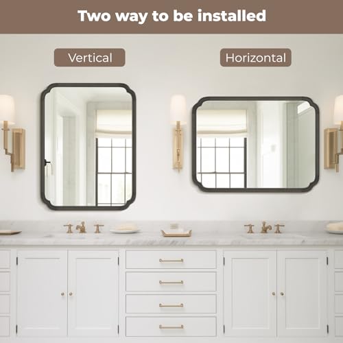 28" x 40" Rounded Corner Arch Wall Mirror with Wood Frame for Entryway