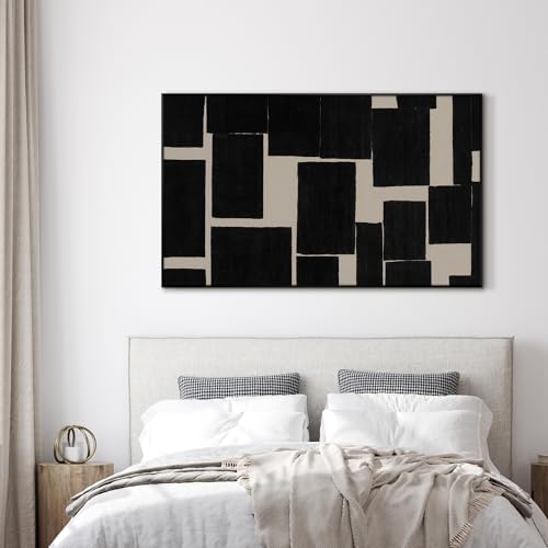 30"x60" Extra Large Framed Wall Art Modern Abstract Black and Beige Geometric Blocks for Home Living Room Bedroom Decor