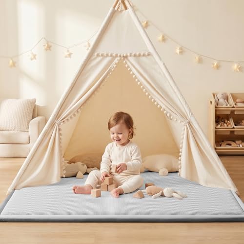 Baby Play Mat for Floor Tummy Time Nursery Rug Muscle Area Rug Playroom Rug 59x79" Elastic Foam 1.3" Thick Crawling Mat for Babies