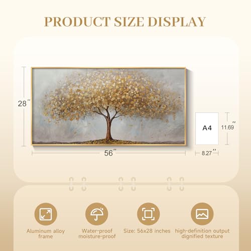 Large Framed Modern Gold Tree of Life Wall Art for Living Room