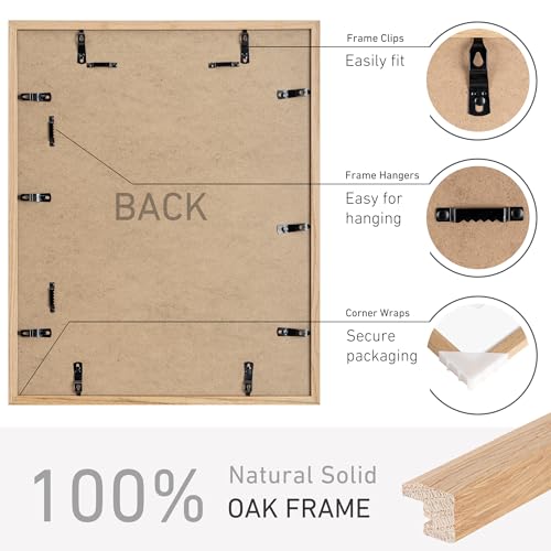 16x20 Picture Frame Set of 4 Natural Solid Oak Photo Frames with 11x14 Removable Mat Wall Hanging Large Handcrafted Frame with HD Plexiglass Wall and Tabletop Display Large Poster Frame (4 Count)