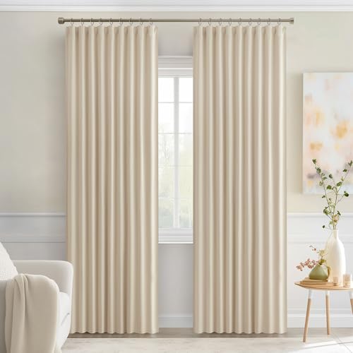 Cream Beige Back Tab Blackout Curtains 52x84 Inch Length 2 Panel Set (2 Count)