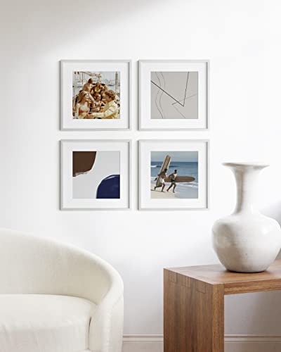 Solid Oak Wood 16”x16” Picture Frames Matted to 12”x12” Set of 4 (4 Count)