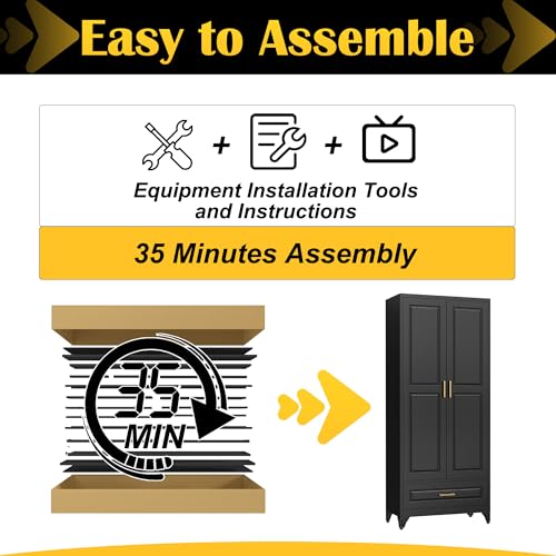 75" Metal Storage Cabinet with Doors and 3 Adjustable Shelves