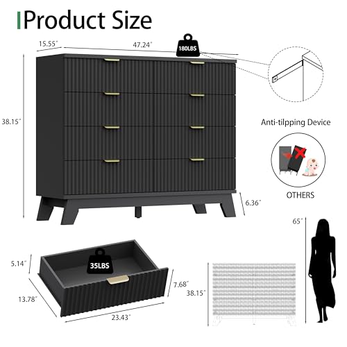 Fluted Dresser for Bedroom with 8 Drawers