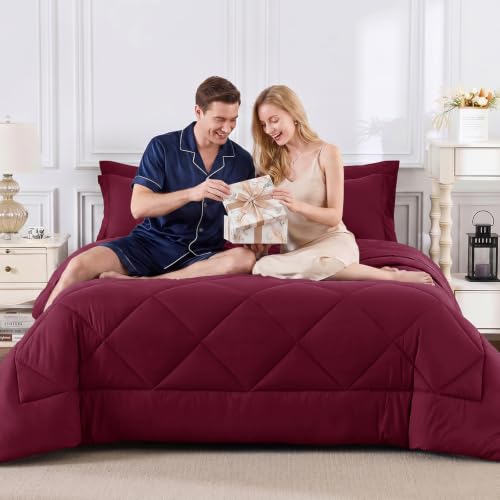 King Comforter Set 102"x90" Burgundy
