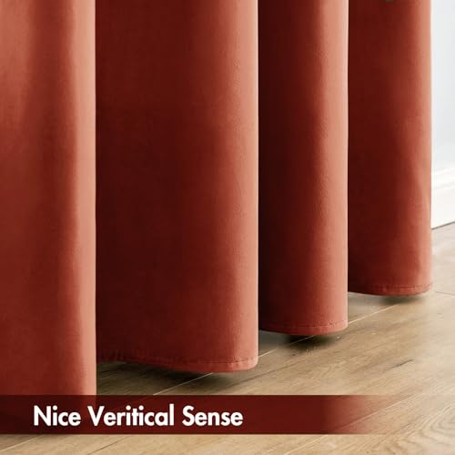 Fall Burnt Orange Blackout Velvet Curtains 90 Inch Long 52"x90" Soft (2 Count)