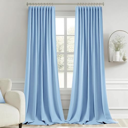Sky Blue Back Tab Blackout Curtains 52x96 Inch Long 2 Panels Set (2 Count)