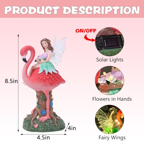 Solar Fairy & Flamingo Garden Decor Statue