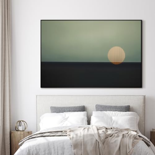 46"x72" Extra Large Framed Wall Art Minimalist Seascape Sunset with Golden Sun on Horizon for Home Living Room Bedroom Decor
