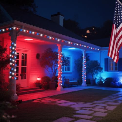 2 Pack 100LED Red White and Blue Lights Battery Operated