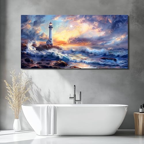 Canvas Wall Art For Bedroom Wall Decorations For Living Room Modern Office Wall Decor Seaside Scenery Lighthouse Mountain Pictures Printed Artwork Restaurant Home Decor Aesthetics 20"X40"