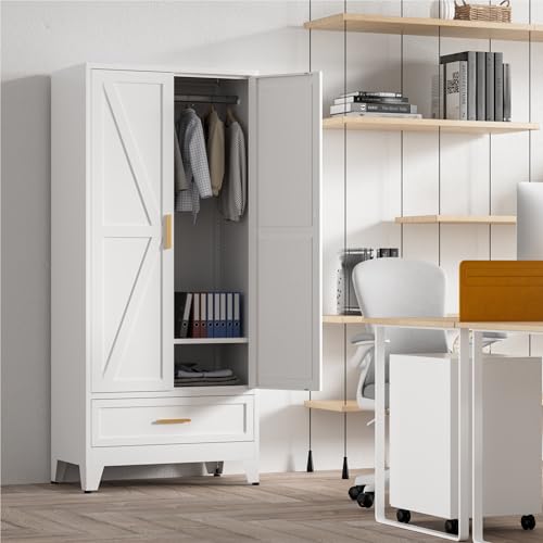 71'' Farmhouse Metal Wardrobe Cabinet with Hanging Rod