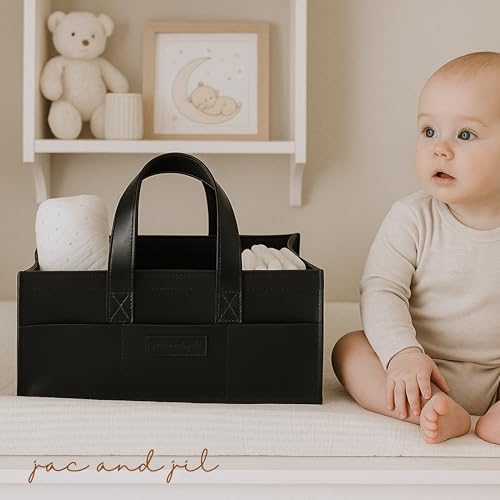 Premium Vegan Leather Baby Diaper Caddy Organizer