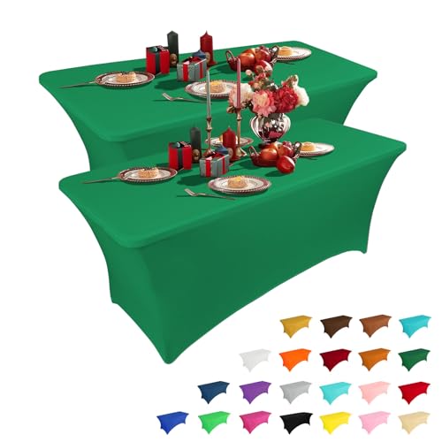 2 Pack 6FT Table Cloth for Rectangular Spandex Emerald Green Cover (2 Count)