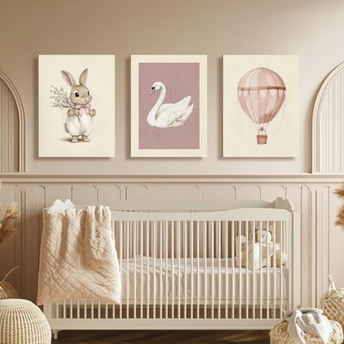 Wrapped Canvas Pink Cute Bunny Nursery Wall Art Set of 3 (3 Count)