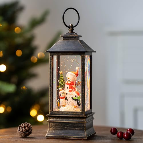Christmas Snow Globe Water Lantern with Snowman and Penguin Scene Battery Operated or USB Powered Musical Lighted Holiday Decoration for Tabletop Display for Family and Friends