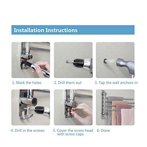 Bathroom Towel Rack JSVER 4 Arms Swivel Towel Holder
