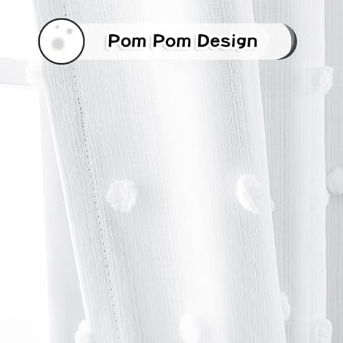 Blackout Curtains for Kids Bedroom 100% Light Block Out Thermal Insulated Curtain 72 Inches Grommet Room Darkening Curtains Privacy Window Drapes with White Pom Pom Sheers?2 PCS (50 Count)
