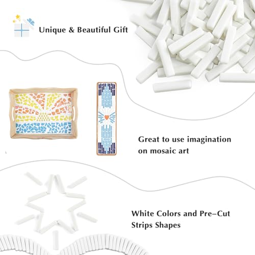 150g White Strips Glass Mosaic Tiles for Crafts Bulk (5.29 Ounce)