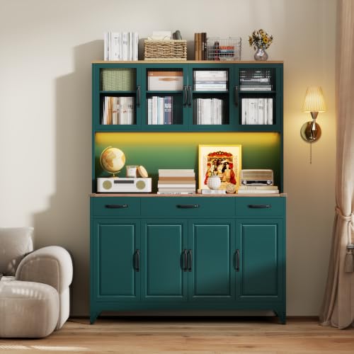 74.8" Tall Metal Pantry Cabinet with Charging Station & LED Light