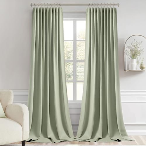 Sage Green Back Tab Blackout Curtains 52x108 Inch Long 2 Panels Set (2 Count)