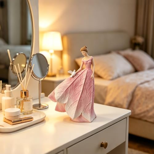 Pink Leaf Angel Girls Fairy Statue Home Decoration